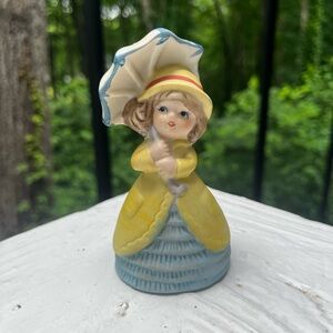 Vintage Jasco Blonde Rainy Day Girl w/ Umbrella Bisque Porcelain Bell